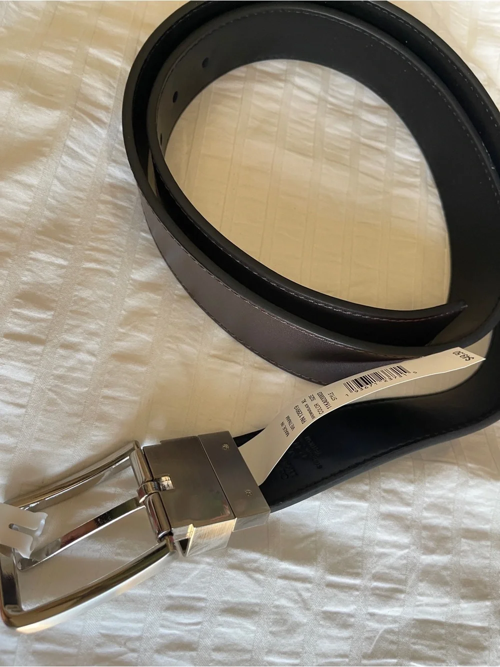 Calvin Klein Men's Dark Brown Leather Reversible Belt with Silver Buckle